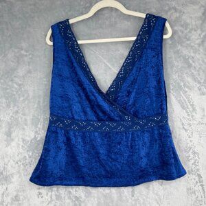 Avon Intimates Tank Top Womens Plus 1X Royal Blue Crushed Velvet Lace Trim Crop